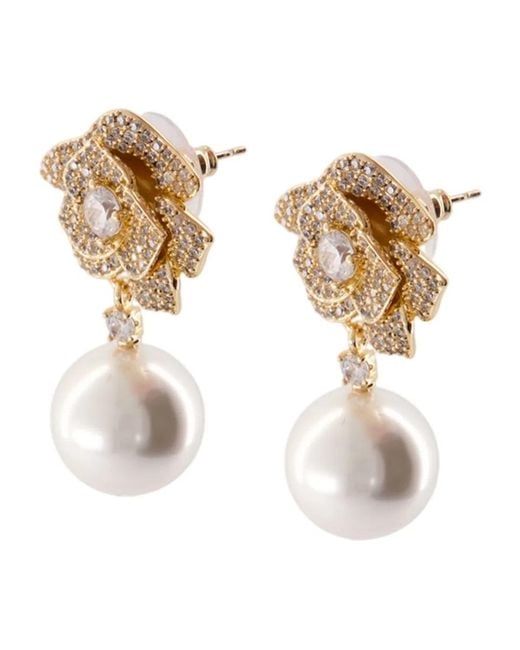 Self-Portrait Metallic Mini Flower Pearl Earrings