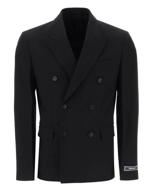 Versace Black Double-Breasted Wool Blazer for men