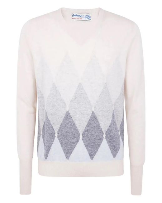 Ballantyne White V Neck Pullover for men