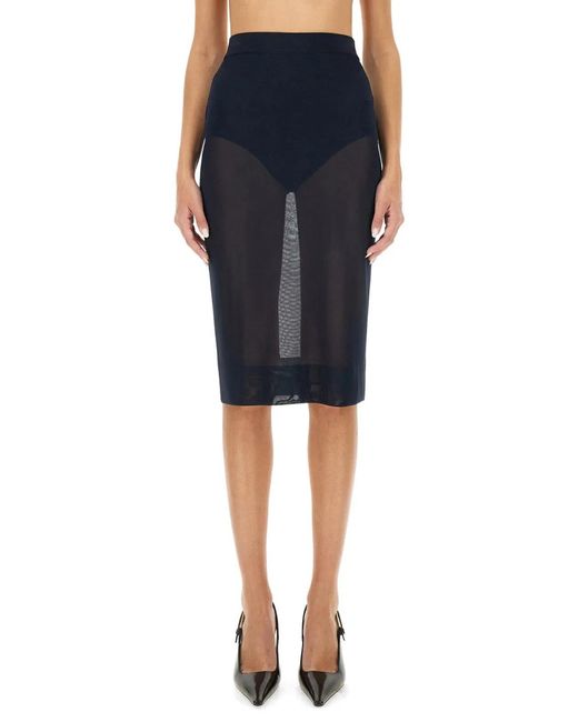 Saint Laurent Blue Sheer Knit Pencil Skirt