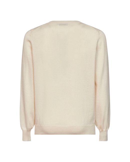 Brunello Cucinelli White Burro Nebbia Cashmere Crewneck Sweater for men