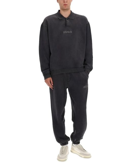 HUGO Black Polo Sweatshirt Delwy for men