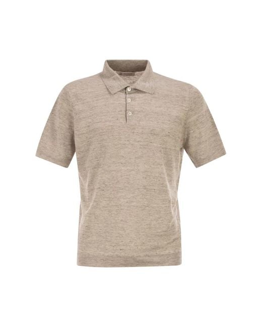 Brunello Cucinelli Natural Linen And Cotton Knit Polo Shirt for men