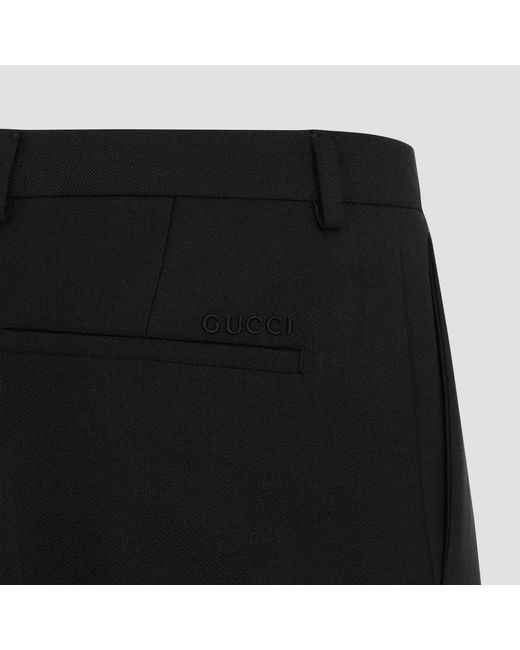 Gucci Black Wool Blend Twill Bush-Trousers for men