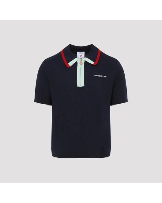 Casablanca Blue Short-Sleeve Knitted Track Polo for men
