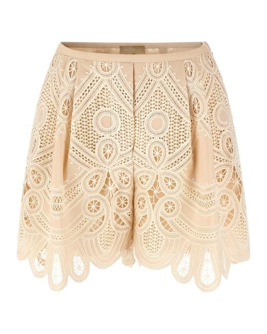 Elie Saab Natural Macramé Embroidery Shorts