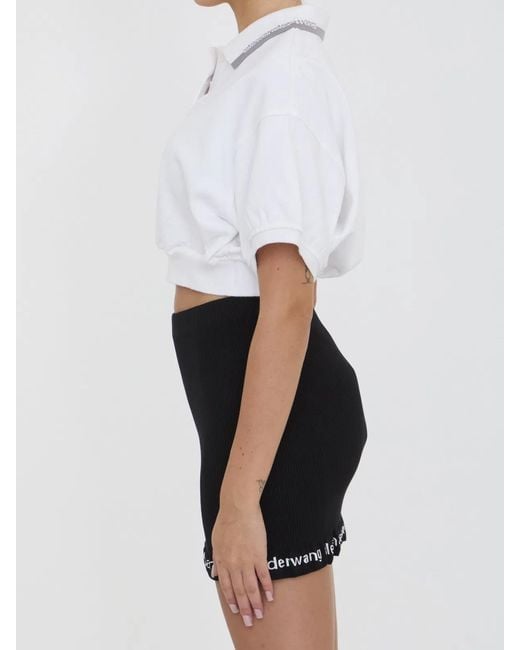 Alexander Wang White Cropped Cotton Polo Shirt