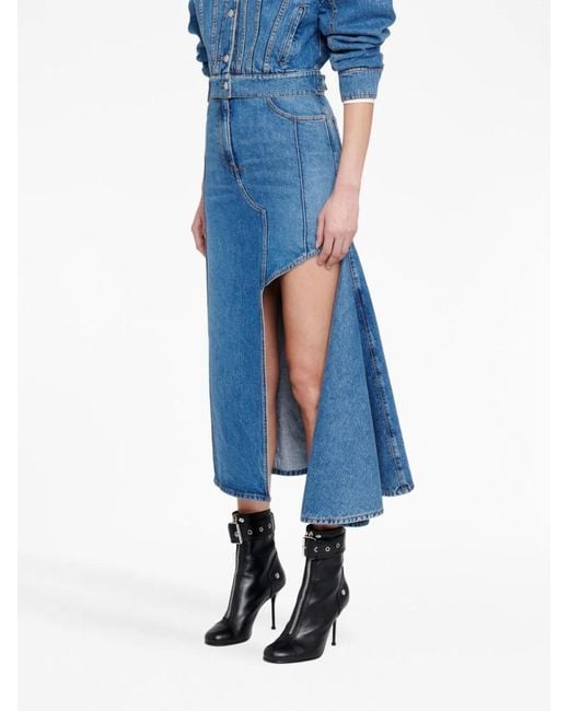 McQueen Blue Denim Midi Skirt