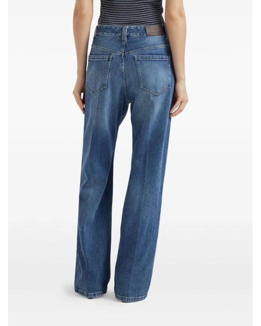 Brunello Cucinelli Blue Wide-Leg Stretch Denim Jeans