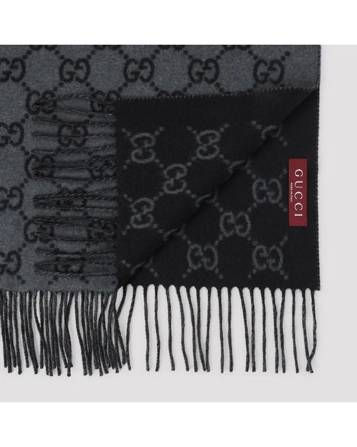 Gucci Gray Embroidered Cashmere Scarf for men