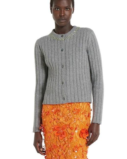 Gucci Gray Rib Soft Wool And Cashmere Cardigan