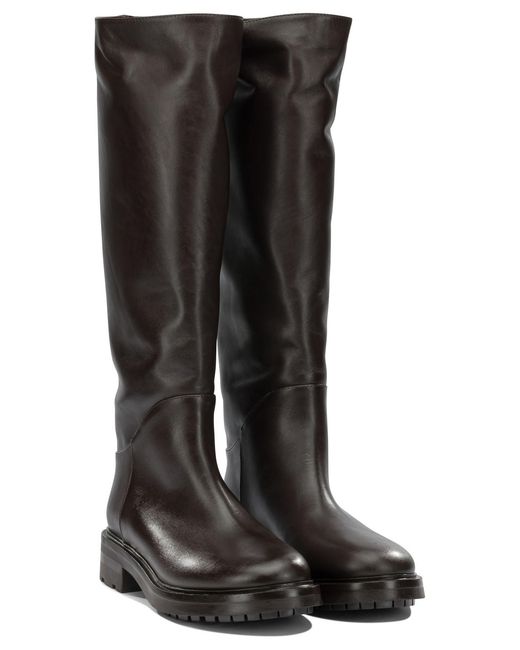 Strategia Black Leather Rubber Boots Ankle