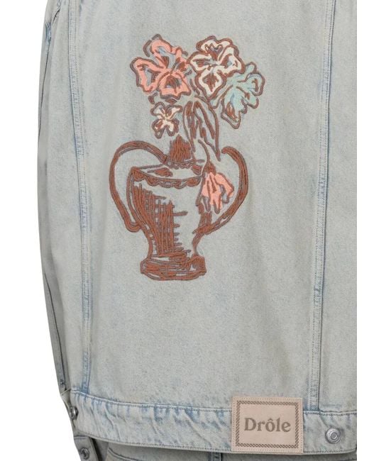 Drole de Monsieur Gray "Brodée Fleurs" Dusty Denim Jacket for men