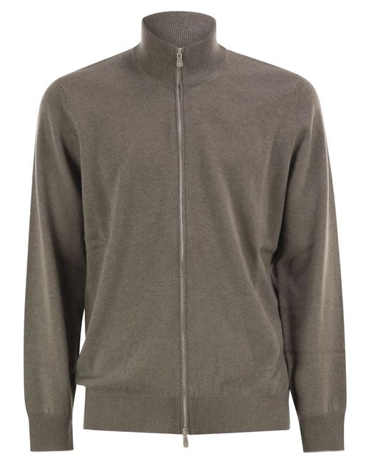 Brunello Cucinelli Gray High-Necked Cashmere Cardigan With Zip for men