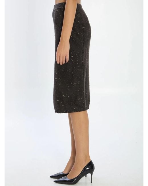 Bottega Veneta Black Melange Dark Wool Blend Skirt