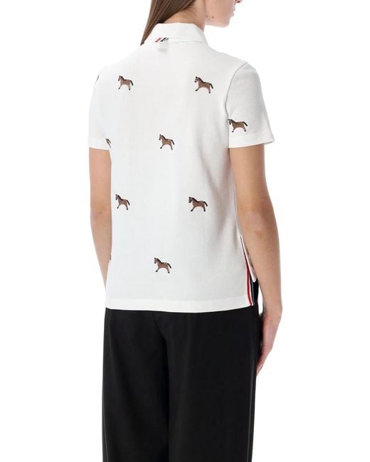Thom Browne White Thom Browne Cotton Polo Shirt With Embroidered Horses