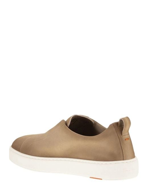 Santoni Brown Suede Leather Slip-On Trainers With Rubber Sole for men