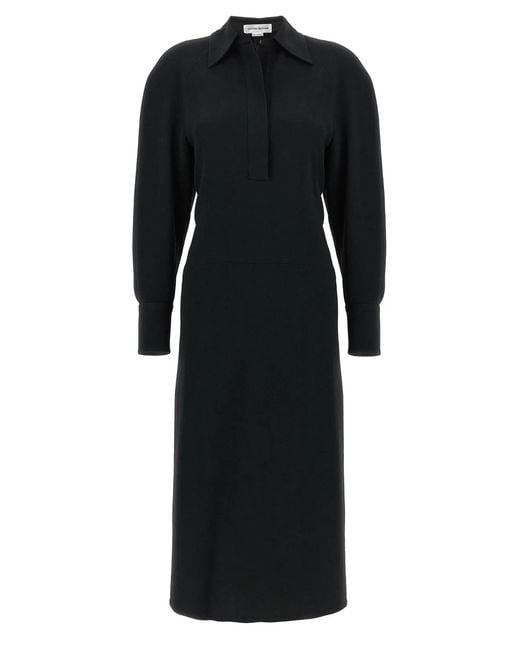 Victoria Beckham Black 'Long Sleeve Polo Collar Midi' Dress