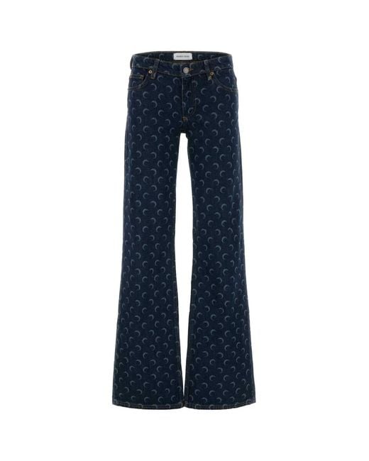 MARINE SERRE Blue Midnight Denim Flare Jeans