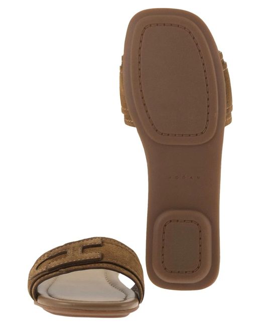 Hogan White Suede Slide Sandals With Signature H Detail