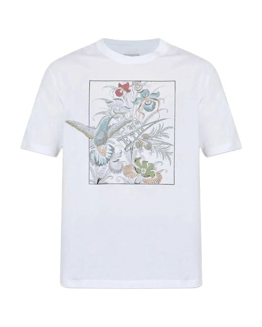 Etro White Floral-Print Cotton T-Shirt for men