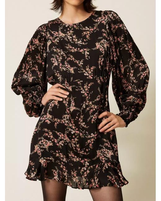Twinset Black Viscose Abito Midi Dress