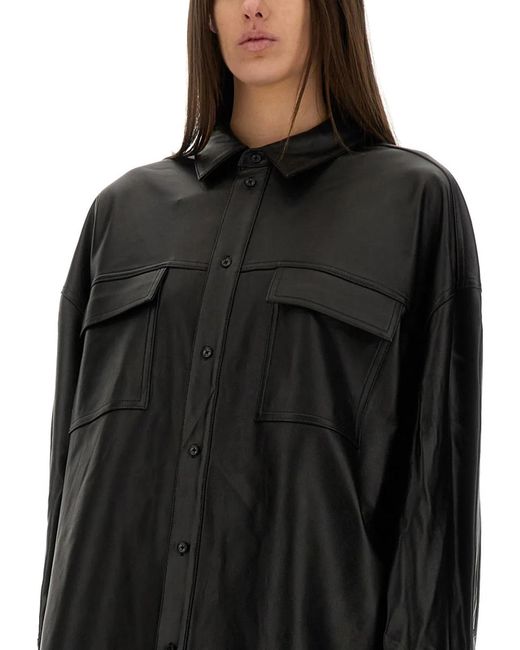 MICHAEL Michael Kors Black Button-Up Oversized Lamb Leather Jacket
