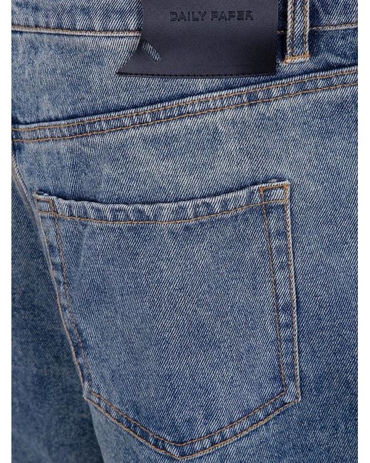 Daily Paper Blue Compact Shield Embroidery Denim Shorts for men