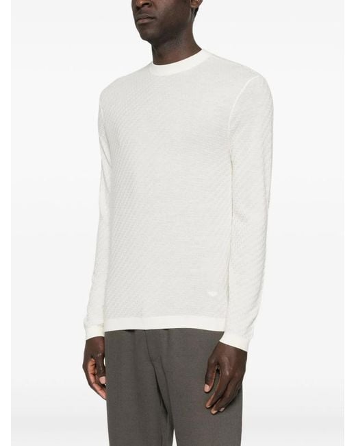 Emporio Armani White Wool Crewneck Sweater for men