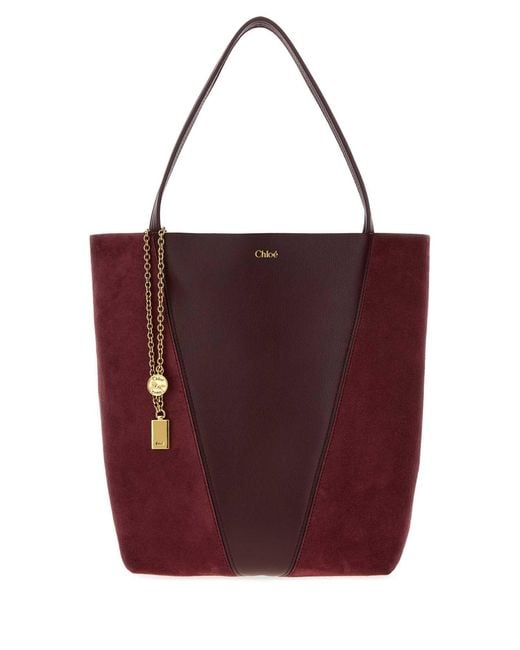 Chloé Purple Leather And Suede Spin Shopping Bag