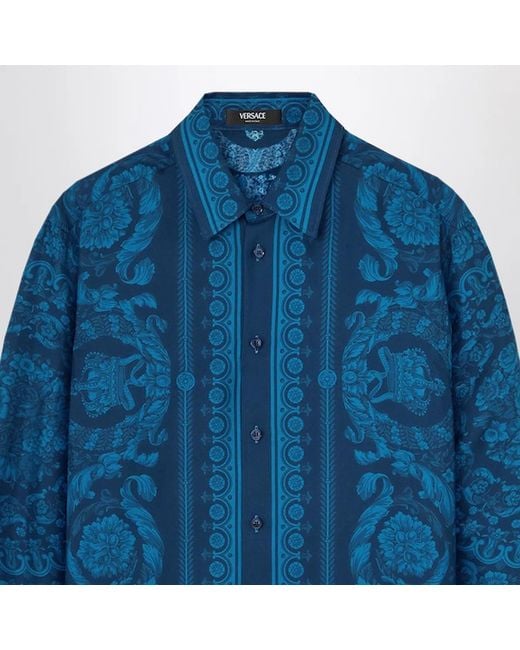 Versace Blue Slim-Fit Printed Silk Twill Shirt for men