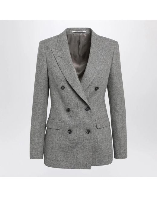 Tagliatore Gray Double-Breasted Jacket With Herringbone Pattern