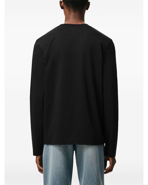 AMI Black Cotton Long Sleeve T-Shirt for men