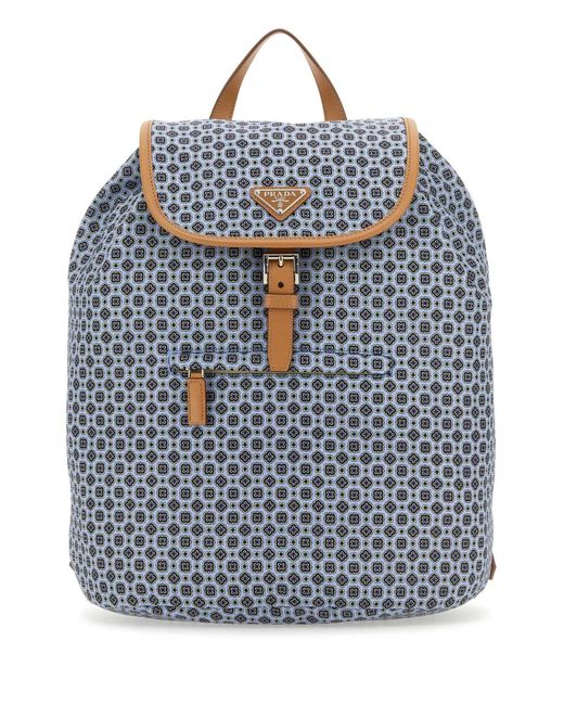 Prada Blue Printed Re-Nylon Backpack for men