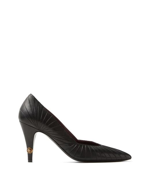 Versace Black Leather Flat Shoes