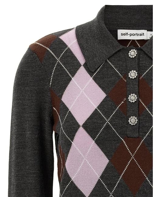 Self-Portrait Black Self Portrait Argyle Lightweight' Sweater