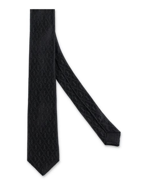 Saint Laurent Black Silk Thin Monogram Tie for men