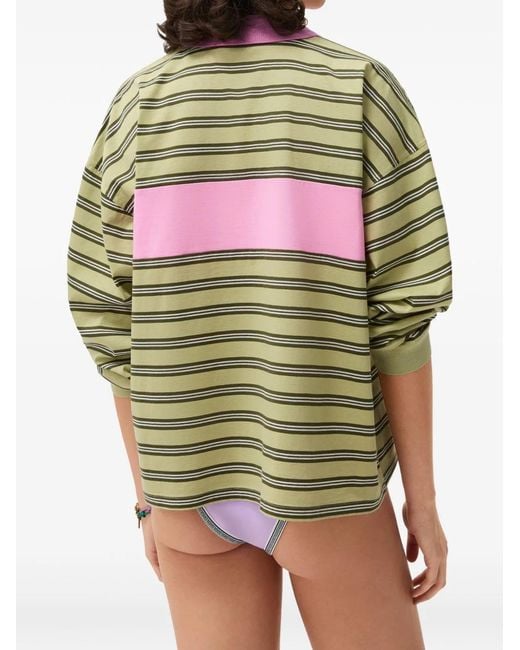 Versace Green Striped Cotton Polo Shirt With Inlay