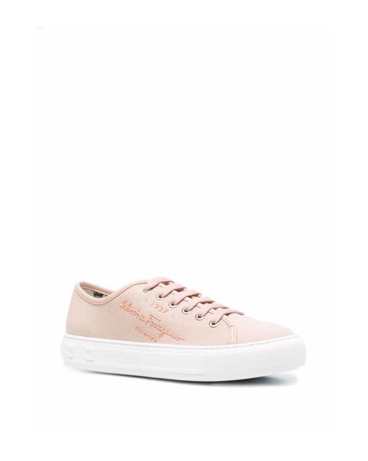 Ferragamo Pink Mediterr Eco Logo Sneakers