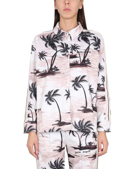 Palm Angels White Island Print Shirt