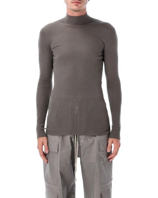 Rick Owens Gray Ribbed Lupetto Wool Turtleneck Sweater for men