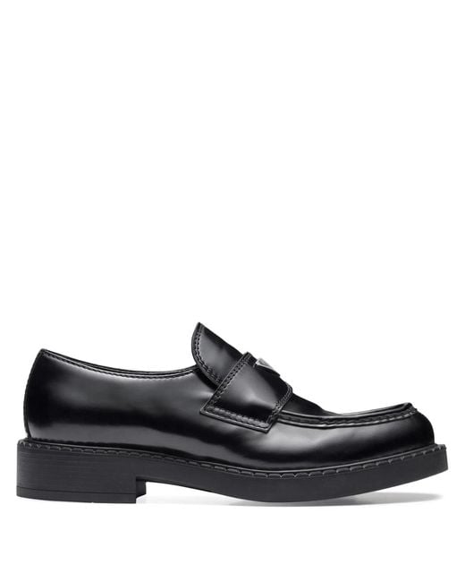 Prada Black Chocolate Brushed-Leather Loafers for men