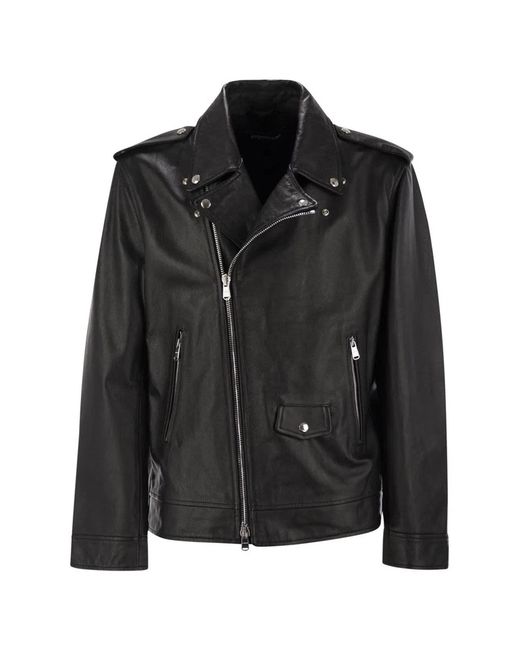 Dondup Black Leather Jacket for men