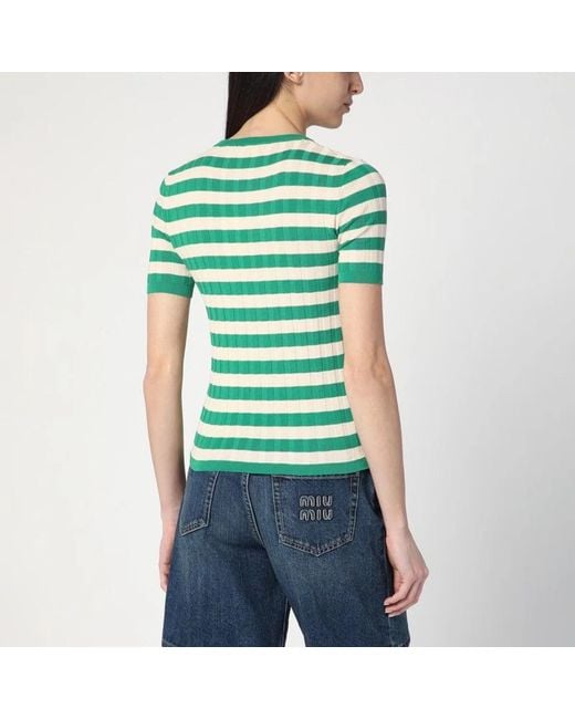 Roberto Collina Green Ivory Striped Sweater