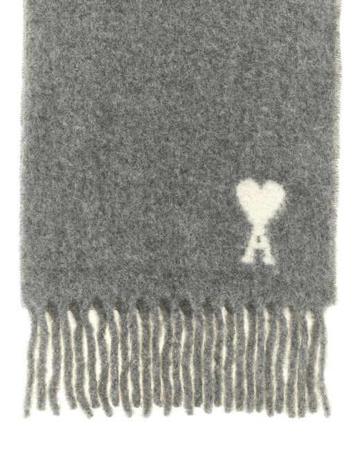 AMI Gray Alpaca Leather Foulard