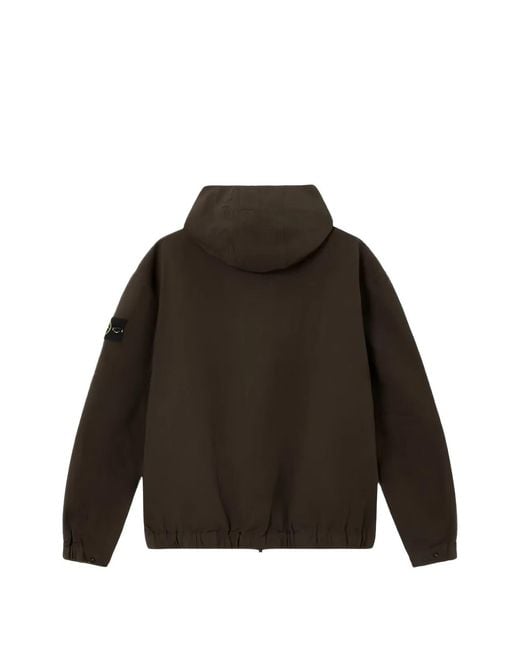 Stone Island Gray Logo-Patch Hooded Jacket for men