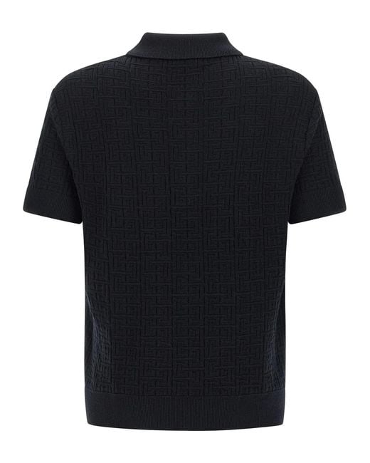 Balmain Black 'Monogram' Knit Polo Shirt for men