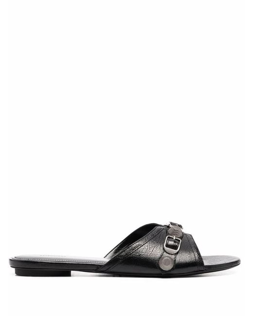 Balenciaga Black Leather Cagole Slippers