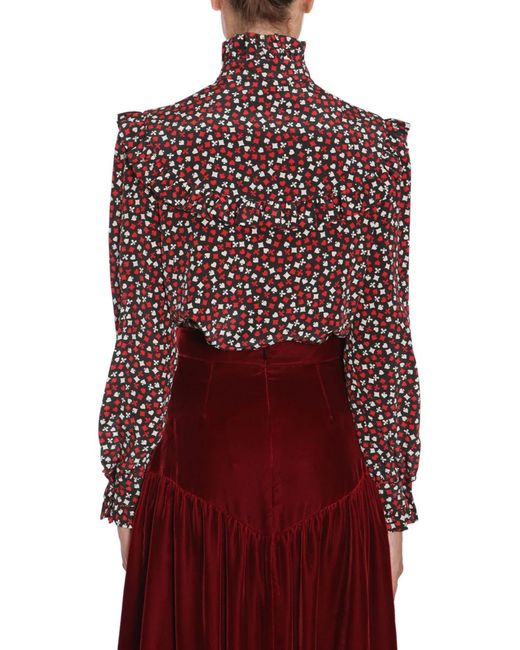 Saint Laurent Red Stand Up Collar Blouse