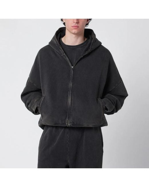Entire studios Black Washed Cotton Zipup Hoodie for men
